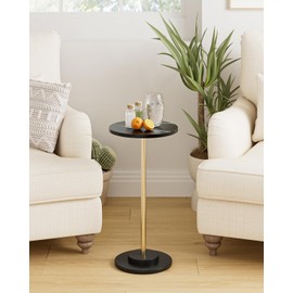 Round Side Table, Small Drink Table for Small Spaces, Modern Accent End Table Coffee Table with Metal Leg for Living Room, Bedroom, Corners, and Office (Black Marble)