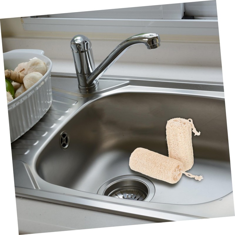 WOONEKY 2Pcs Natural Loofah Sponge Scrubber Lightweight Versatile Kitchen Cleaning
