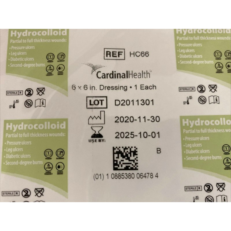 Cardinal HC66 Thin Hydrocolloid Wound Dressing 6" x 6" -