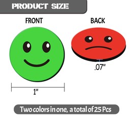 25 Pcs 1” Double-Sided Red Green Smiley Face Magnets, Flip Over Colored Magnetic Dots for Whiteboard, Refrigerator, Office（Smiley Magnets）