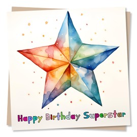 Nokular Happy Birthday Superstar - Multicolour Star Design for Friends, Family - Made in UK