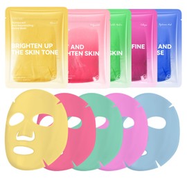 5-Piece Color-Coded Face Mask Skincare - Brightening Vitamin C, Soothing Cica, Firming Peptide, Revitalizing Collagen, Hydrating Hyaluronic Acid for All Skin Types-Gifts for Women & Teens