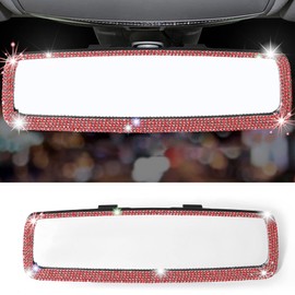 LivTee Bling Car Rearview Mirror, Car Bling Decorations Rear View Mirror with HD Glass, Bling Car Interior Accessories for Women and Teens - Red