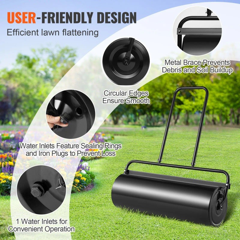 17-Gallon Sand/Water Filled Steel Sod Roller Easy-turn Plug U-Shaped Ergonomic