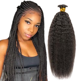 Niawigs Brazilian Human Hair Bulk for Braiding Wet and Wavy 100 Percent Human Braiding Hair No Weft Bundles for Crochet Hair Natural Black (14 Inch, Kinky Straight)