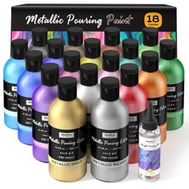 Nicpro 18 Colors 8.45oz Metallic Acrylic Pour Paint Supplies Kit, Large Volume Ready to Pour Premixed High Flow Pouring Paint Set with Silicone Pouring Oil, Gloves, Instructions for Beginner DIY