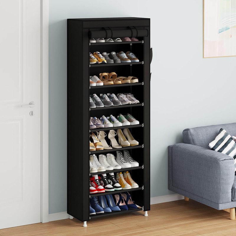 Calmootey 9 Tier Shoe Rack Organizer,Portable Shoe Shelf with Nonwoven