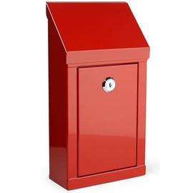 Metal Donation Box-Suggestion Box with Slot and Lock-Cash Lock Box for Money-Drop Box-Outdoor Waterproof Mailbox and Ballot Box-Comes with pre-drilled Holes for Easy Wall mounting 10 X 6 X 2.5(Red)