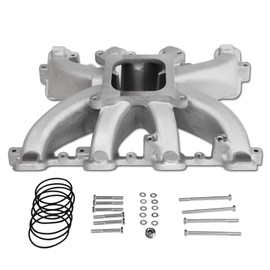300-132 LS Mid-Rise Carbureted Intake Manifold Aluminum Single Plane Compatible with GM LS1 LS2 LS6 V8 Engine 5.7L 6.0L