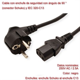 D.Square Power Cable 3 Pin IEC320 C13 Black 1.8m 18AWG for Computer, Monitor, Printer, Projector, Game Console etc.