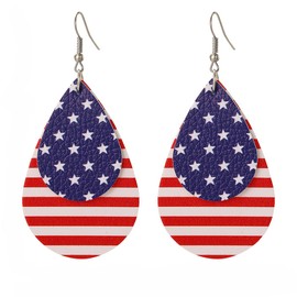 4th of July Earrings for Women Red White and Blue American Flag Leather Teardrop Dangle Earrings USA July 4th Patriotic Earring Independence Day Memorial Accessories (style A)