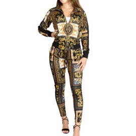 VICTORIOUS Women's Luxury 2 Piece Tracksuit Set - Long Sleeve Sweatshirts and Sweat Pants VL209 - Black - Small - J15G