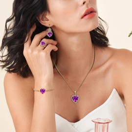 Yifnny Heart Jewellery Sets, Crystals Necklace and Earrings Set Heart Crystals Accessories Brides Heart Pendant Jewellery Wedding Jewelry Set Birthday Mother’s Day Gifts for Women (Purple)
