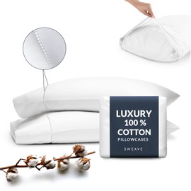 Sweave Pillow Cases - Pillow Cases 2 Pack, Oeko-Tex Certified 415 Thread Count White Pillowcases 2 Pack - Luxury Long Staple Cotton White Pillow Cases 2 Pack with a Silky Soft Sateen Weave