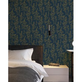 Micpolo Peel and Stick Wallpaper Blue and Gold Wallpaper Peel and Stick Floral Contact Paper for Cabinets Bedroom Bathroom Wallpaper Removable Self Adhesive Shelf Liner Vinyl Room Decor 78"x17.3"