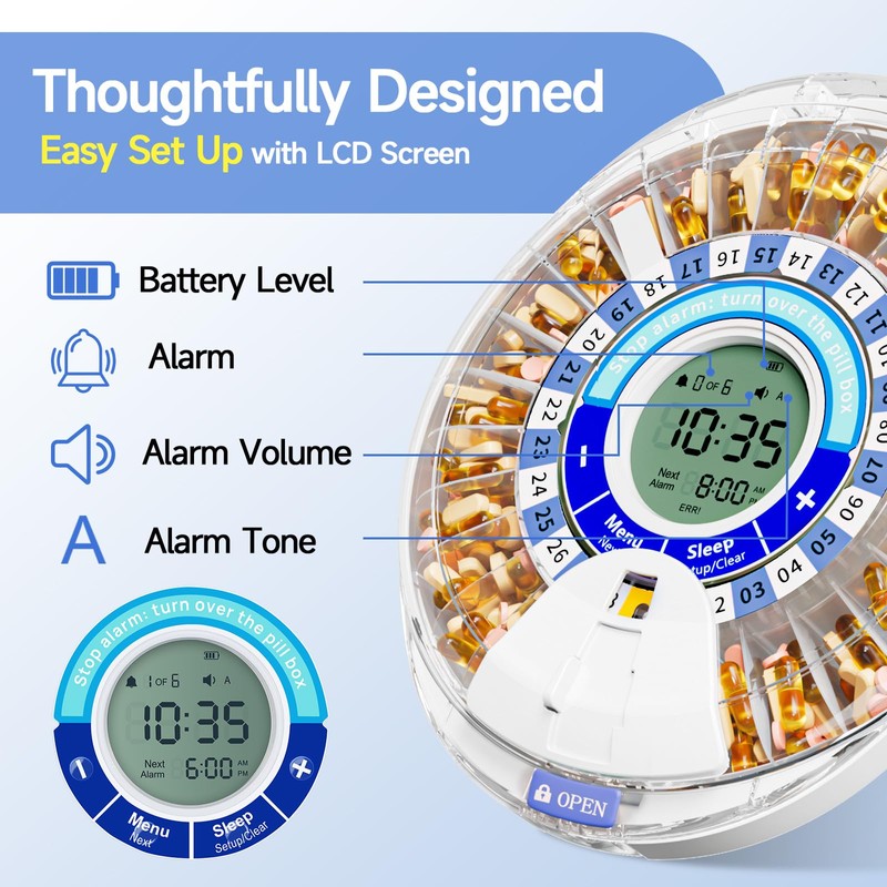 Windtrace Automatic Pill Dispenser for Elderly, Electronic Pill Organizer with
