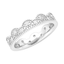 Sterling Silver Vintage Milgrain Eternity Band Simulated Diamond Ring Crown Wedding Band For Women (Q)