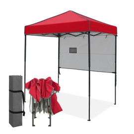 EAGLE PEAK Instant Pop Up Canopy with Adjustable Sun Wall 6x4, Straight Lightweight Compact Portable Tent with Carry Bag, Red