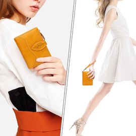 conisy Women's Small Leather Wallet with RFID Protection, Short Format with 16 Card Slots and Change Compartment, yellow, M, Modern