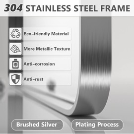 PAIHOME 16x24-Inch Brushed Nickel Bathroom-Vanity-Mirror for Wall - 304 Stainless Steel Silver Frame Bathroom Mirrors, Rectangle Farmhouse Mirror, Vertical Or Horizontal Hanging Modern Mirror