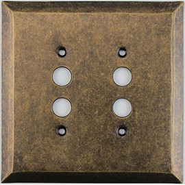 Jumbo Stamped Aged Antique Brass Two Gang Push Button Light Switch