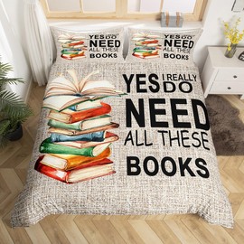 Books Pattern Duvet Cover,Kids Book Lover Bedding Set,Book Comforter Cover for Boys Girls Room Decor,Watercolor Lightweight Bedspread Cover Single Size with 1 Pillow Case