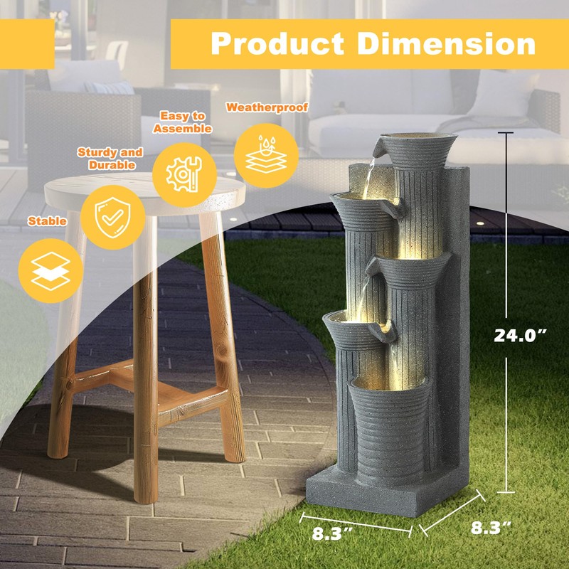 5-Tier Cascading Outdoor Water Fountain with LED Lights