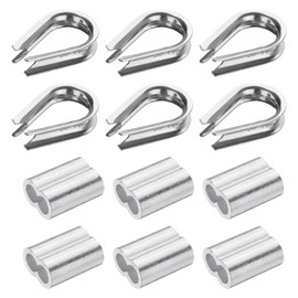 PATIKIL 12Pcs M8 304 Stainless Steel Wire Rope Kit, Wire Rope Cable Clip Clamp, Tube Thimble and Crimping Loop for 5/16 Inch Wire Rope Cable Thimbles, Silver