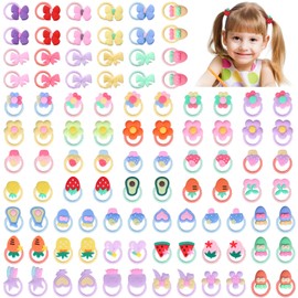 GSrenyu 100 Pcs Toddler Hair Bands for Girls 50 Styles 2cm Small Size Baby Flowers Hair Ties Stretchable Bows Rubber Elastic Hair Band Fruit Kids Hair Bands Ponytail Holder Colorful Hair Accessories