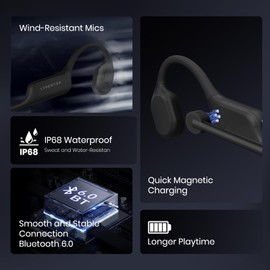 LYPERTEK Bone Conduction Headphones, IP68 Waterproof Swimming Headphones,Bluetooth 6.0 Open Earphones, 32GB Memory Bone Conduction Sports Earphones,Wireless Underwater Earbuds for Running,Sports,Black