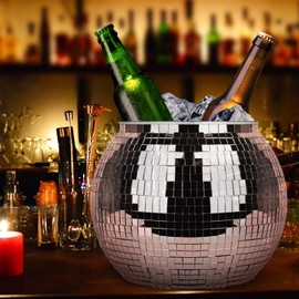 cubeta de hielo con bola de discoteca, para fiestas, grande, retro, para cerveza, cóctel, vino, champaña, bebidas frías, suministros de fiesta de discoteca, decoración de carrito de bar (rosa)