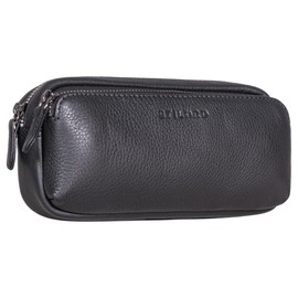 STILORD Melissa Pencil Case Leather Large Vintage with Zip Pencil Case Large Case School Plain Genuine Leather Cosmetic Bag for Men and Women, black, Toiletry bag