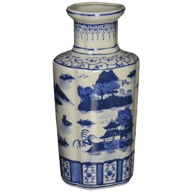 Oriental Furniture 12" Landscape Blue & White Porcelain Vase