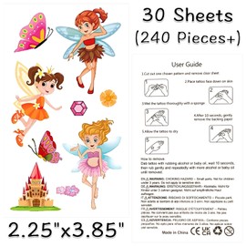 Tattoos for Kids,30 Sheets Mixed Temporary Tattoos Stickers for Girls and Boys,Butterfly Animals Fruit Cars Dinosaur Fairy Flower Tattoo Paper for Kids Birthday Party Favor(Unicorn Elf Princess)