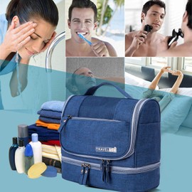 FANDARE Toiletry Bag for Men and Women, Cosmetic Bag, Travel Toiletry Bag, Hanging Wash Bag with Separate Compartments for Dry and Wet Travel Items, Waterproof, Polyester, darkblue