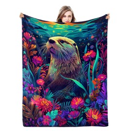 Naniopick Otter Throw Blanket Gifts for Adults Kids, 340GSM Otter Themed Gifts for Girls Boys, 50"x60"Christmas Birthday Gifts for Women Men, Otter Throw Decor for Bedroom Living Room Couch