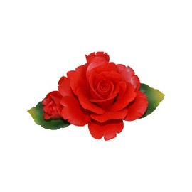 Capodimonte 6"" Inch Italian Handmade Ceramic Red Rose with Leaves, Red, Green