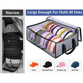 WEKIWGOT Pack of 2 Baseball Cap Storage for 40 Caps, Transparent Hat Organiser, Space Saving Wardrobe Organiser (Transparent)