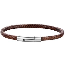 Braided Leather Bracelets Men 5mm 7.0 inch Waterproof Braided Genuine Leather Bracelet with Stainless Steel Clasp Brown
