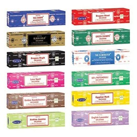 Satya 12 Pack Assorted Satya Original Nag Champa Incense Sticks 180 Pack | 15g boxes - Assortment 1