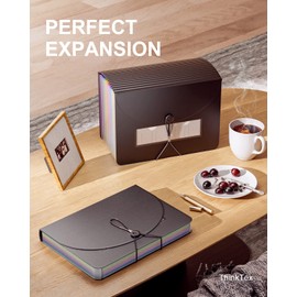 ThinkTex Expanding File Folder 12 Pockets Accordion File Organizer/Portable Expandable Plastic Filing Box, Accordion Bill/Paper/Document/Receipt Organizer Folders with Colored Tabs(A4/Letter Size)