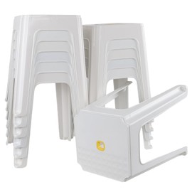 Hespama 18.5 Inch Square Plastic Stool Chair, White Classroom Stools Set of 12, Backless High Stools