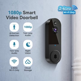 ClipBlur Wireless Wi-Fi Video Doorbell Camera with Night Vision, Battery Powered, AI Motion Detection and Cloud Storage, Two Way Audio