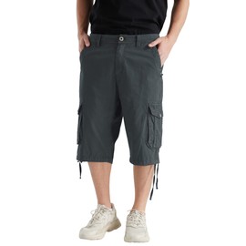 BEST SOUTH Men's Long Cargo Shorts Casual Below Knee 13 Inches Capri Shorts Relaxed Fit with Pockets Dark Grey 40