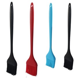 Hitefu 4 Pcs Silicone Pastry Brush, Heat-proof Oil Cooking Brush with Soft Bristles for Basting, BBQ, Grill, Baking, Kitchen (Black, Red & Blue)
