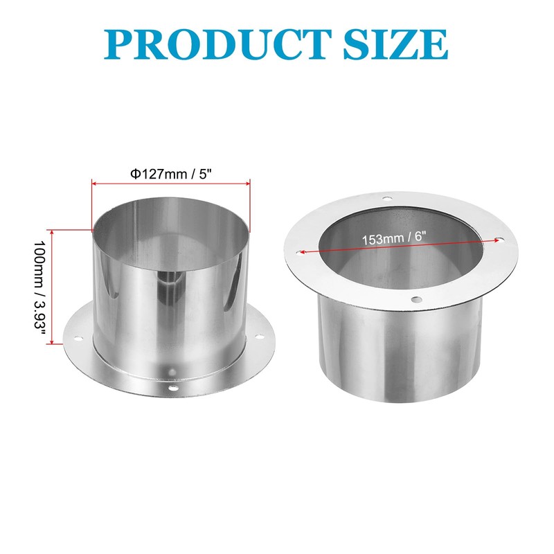 PATIKIL 5" Duct Connector Flange, Straight Pipe Exhaust Flange Stainless