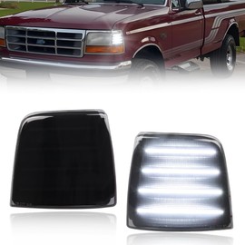 VYNTRAL Front Parking Corner Side Marker Light Compatible with 1992-1997 Fo-rd F150 F250 F350, Fo-rd Bronco, [DOT Certified] White LED Turn Signal Marker Light, 2 PCS, Smoked Lens