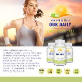 Our Daily Vites L-Methylfolate 7.5 mg / 7500 mcg Maximum Strength Active Folate, 5-MTHF, Filler Free, Gluten Free, Non-GMO, Vegetarian Capsules 60 Capsules