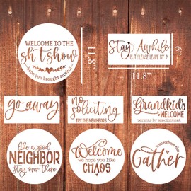 Funny Welcome Stencils for Painting Sarcastic Round Stencil Large Gather Stay Awhile Templates for Door Hanger,Doormat, Porch Sign, Wreath
