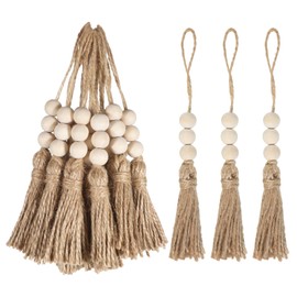 20 Pcs Jute Rope Tassel with 3 Wood Beads Rope Burlap Tassels Jute Tassels for Crafts Small Tassel Bulk for Christmas Tree DIY Craft Wood Beads Garland Project Wedding Home Party Decorations